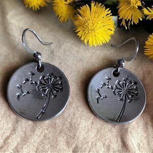 Dandelion earrings silver tone